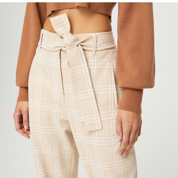 Wilfred tie front pants in beige/espresso glen plaid - size 10 - Picture 4 of 10